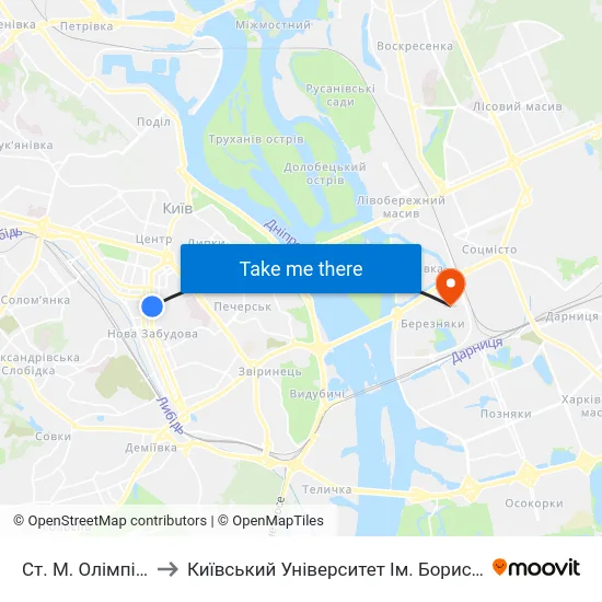 Ст. М. Олімпійська to Київський Університет Ім. Бориса Грінченка map