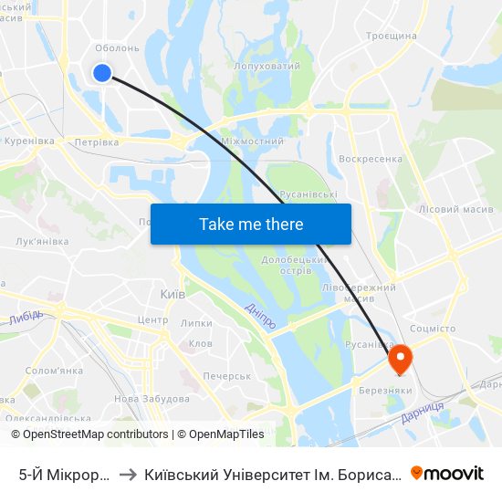 5-Й Мікрорайон to Київський Університет Ім. Бориса Грінченка map