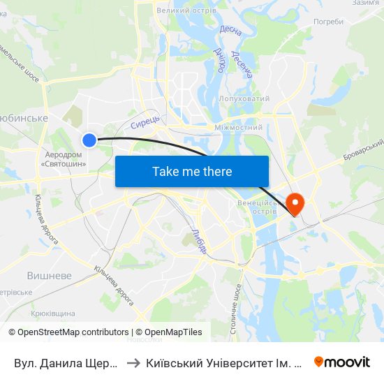 Вул. Данила Щербаківського to Київський Університет Ім. Бориса Грінченка map