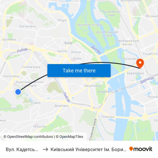 Вул. Кадетський Гай to Київський Університет Ім. Бориса Грінченка map