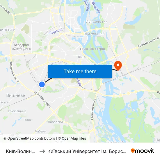 Київ-Волинський to Київський Університет Ім. Бориса Грінченка map