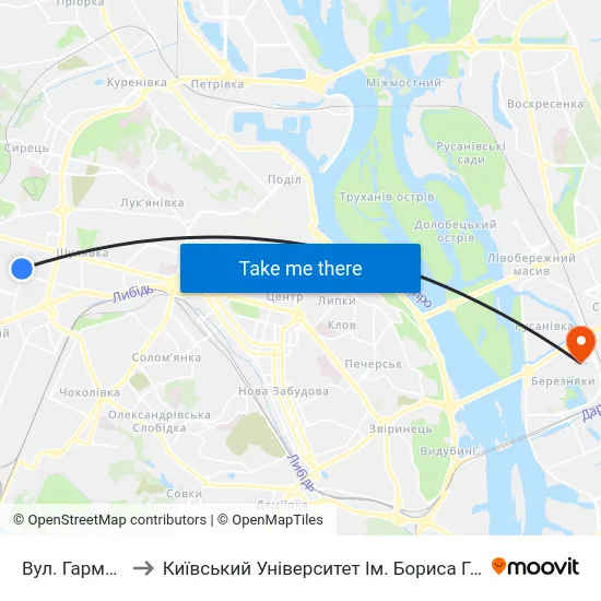 Вул. Гарматна to Київський Університет Ім. Бориса Грінченка map