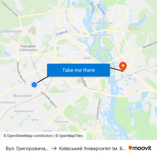 Вул. Григоровича-Барського to Київський Університет Ім. Бориса Грінченка map