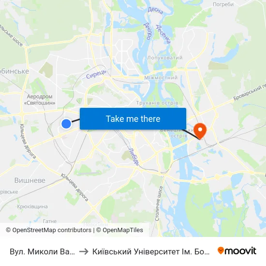 Вул. Миколи Василенка to Київський Університет Ім. Бориса Грінченка map