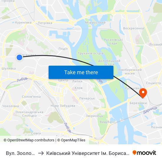 Вул. Зоологічна to Київський Університет Ім. Бориса Грінченка map