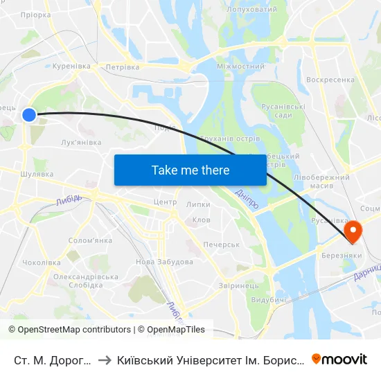 Ст. М. Дорогожичі to Київський Університет Ім. Бориса Грінченка map