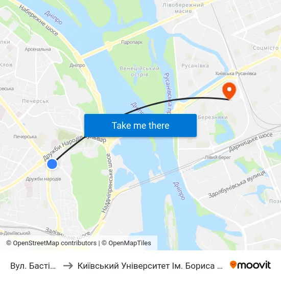 Вул. Бастіонна to Київський Університет Ім. Бориса Грінченка map