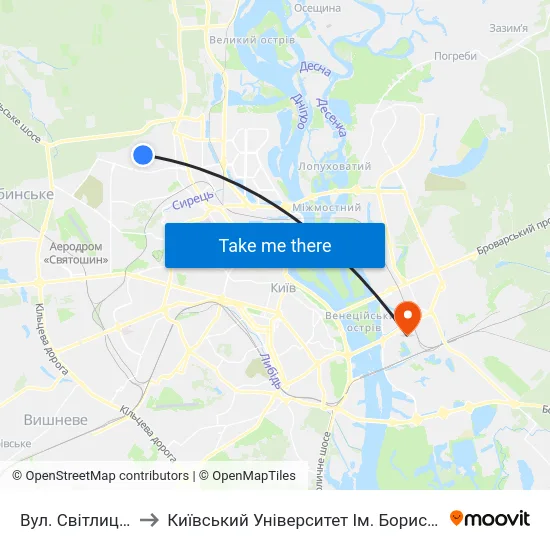 Вул. Світлицького to Київський Університет Ім. Бориса Грінченка map