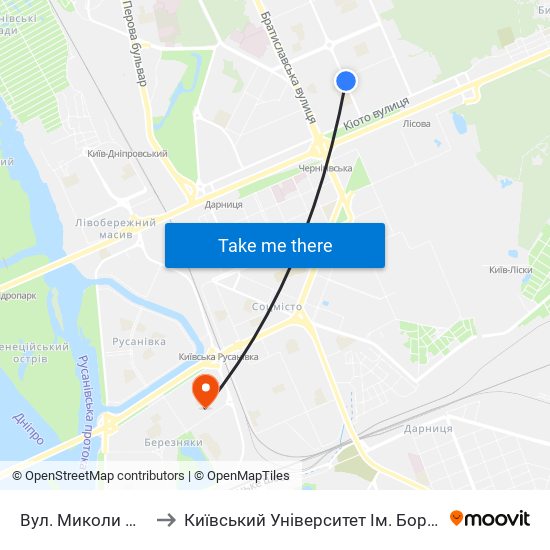 Вул. Миколи Матеюка to Київський Університет Ім. Бориса Грінченка map