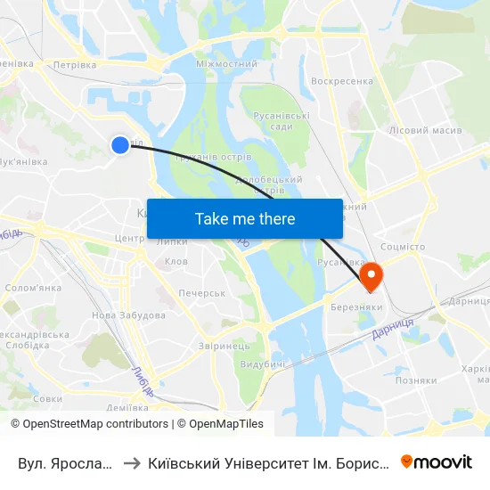 Вул. Ярославська to Київський Університет Ім. Бориса Грінченка map
