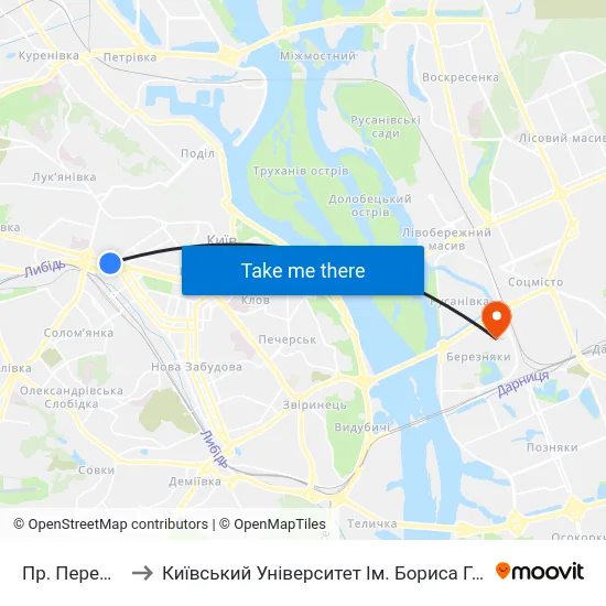 Пр. Перемоги to Київський Університет Ім. Бориса Грінченка map