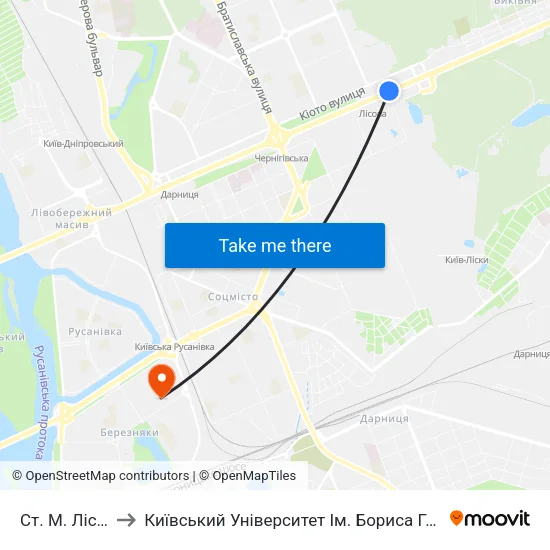 Ст. М. Лісова to Київський Університет Ім. Бориса Грінченка map