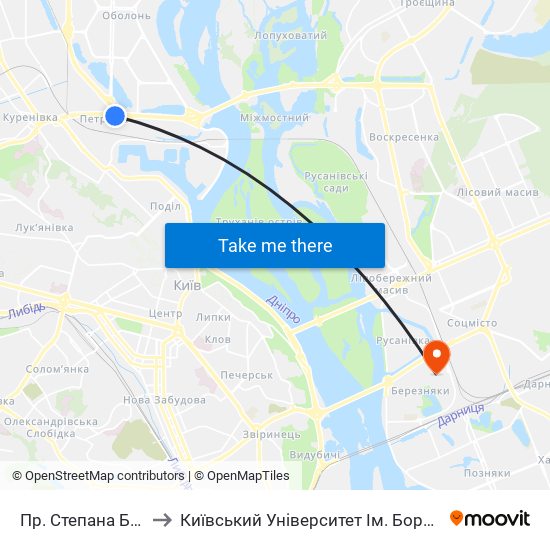Пр. Степана Бандери to Київський Університет Ім. Бориса Грінченка map