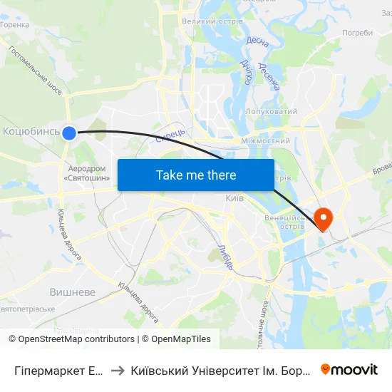 Гіпермаркет Епіцентр to Київський Університет Ім. Бориса Грінченка map