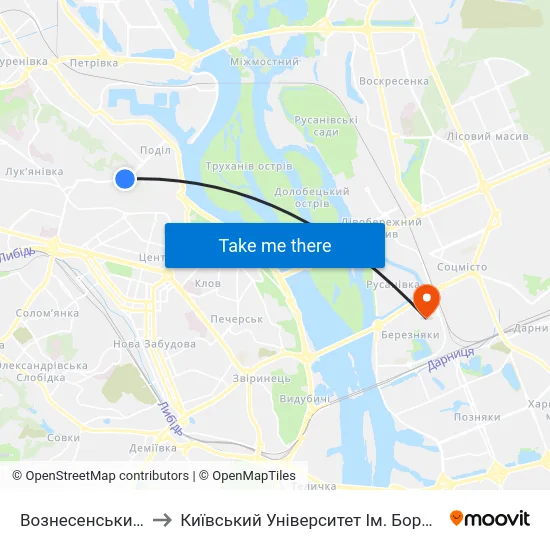 Вознесенський Узвіз to Київський Університет Ім. Бориса Грінченка map