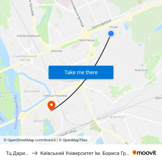 Тц Даринок to Київський Університет Ім. Бориса Грінченка map