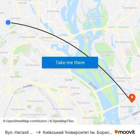 Вул. Наталії Ужвій to Київський Університет Ім. Бориса Грінченка map