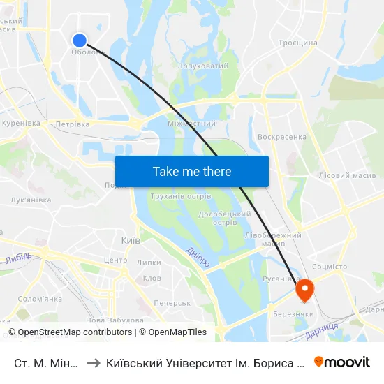 Ст. М. Мінська to Київський Університет Ім. Бориса Грінченка map