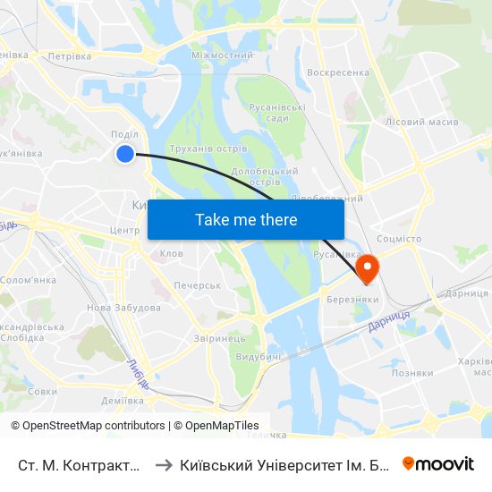 Ст. М. Контрактова Площа to Київський Університет Ім. Бориса Грінченка map