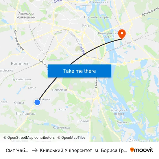 Смт Чабани to Київський Університет Ім. Бориса Грінченка map