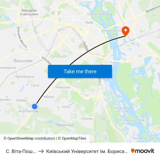 С. Віта-Поштова to Київський Університет Ім. Бориса Грінченка map