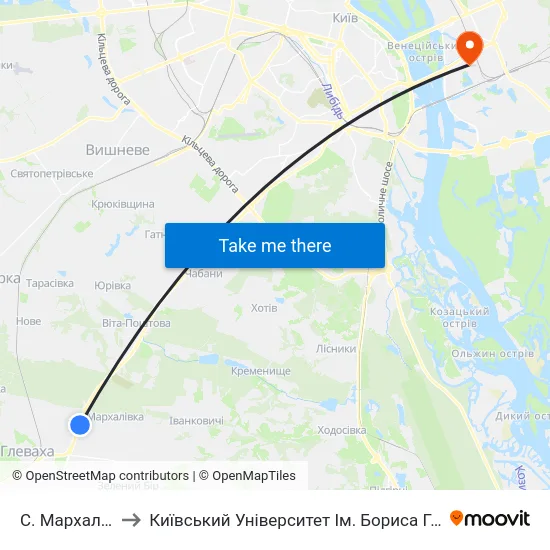 С. Мархалівка to Київський Університет Ім. Бориса Грінченка map