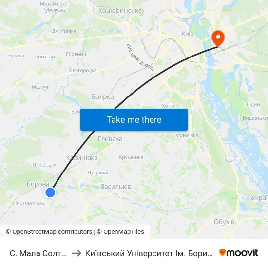 С. Мала Солтанівка to Київський Університет Ім. Бориса Грінченка map