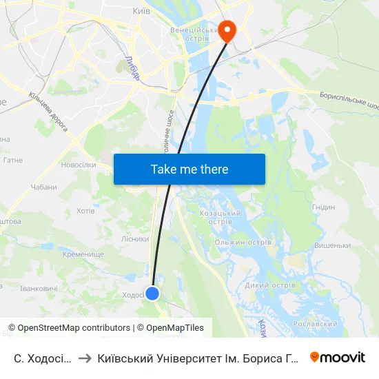 С. Ходосівка to Київський Університет Ім. Бориса Грінченка map
