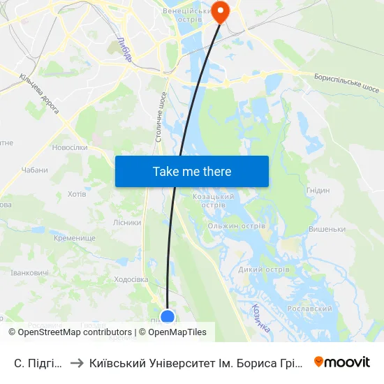 С. Підгірці to Київський Університет Ім. Бориса Грінченка map