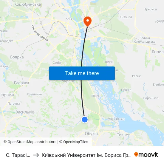 С. Тарасівка to Київський Університет Ім. Бориса Грінченка map