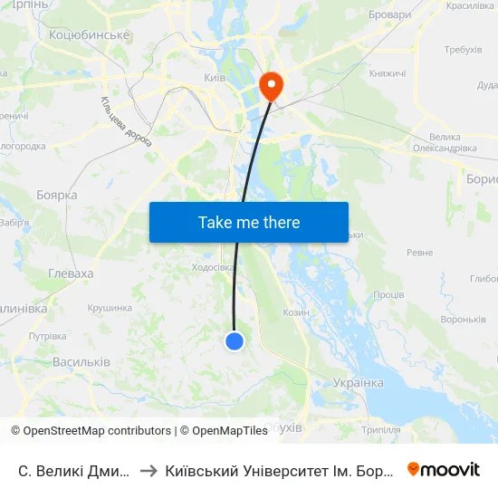 С. Великі Дмитровичі to Київський Університет Ім. Бориса Грінченка map