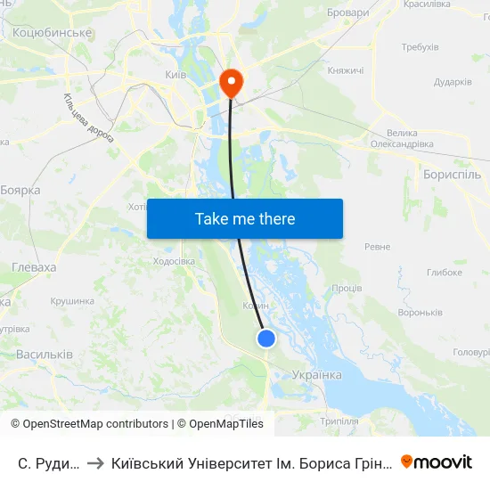 С. Рудики to Київський Університет Ім. Бориса Грінченка map