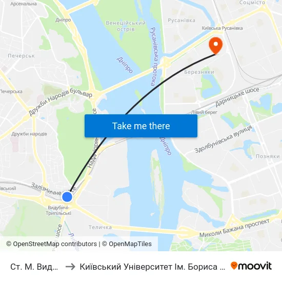 Ст. М. Видубичi to Київський Університет Ім. Бориса Грінченка map