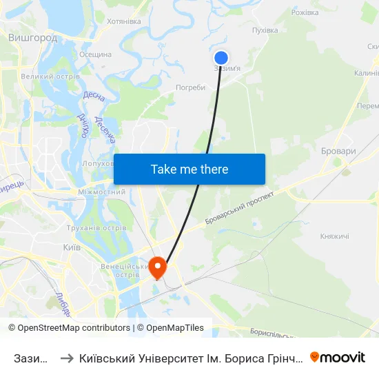 Зазим'Я to Київський Університет Ім. Бориса Грінченка map