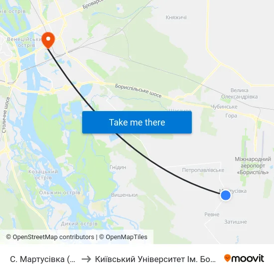 С. Мартусівка (Колонія) to Київський Університет Ім. Бориса Грінченка map