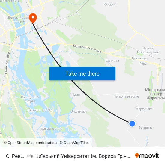 С. Ревне to Київський Університет Ім. Бориса Грінченка map