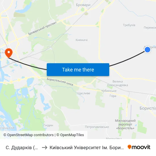 С. Дударків (Центр) to Київський Університет Ім. Бориса Грінченка map