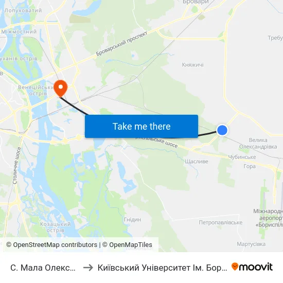 С. Мала Олександрівка to Київський Університет Ім. Бориса Грінченка map