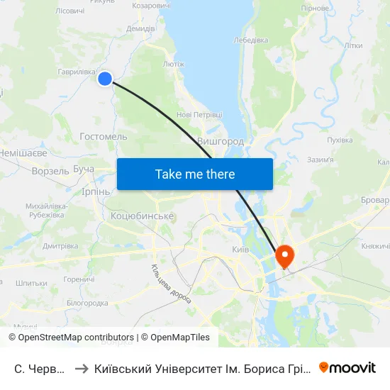 С. Червоне to Київський Університет Ім. Бориса Грінченка map
