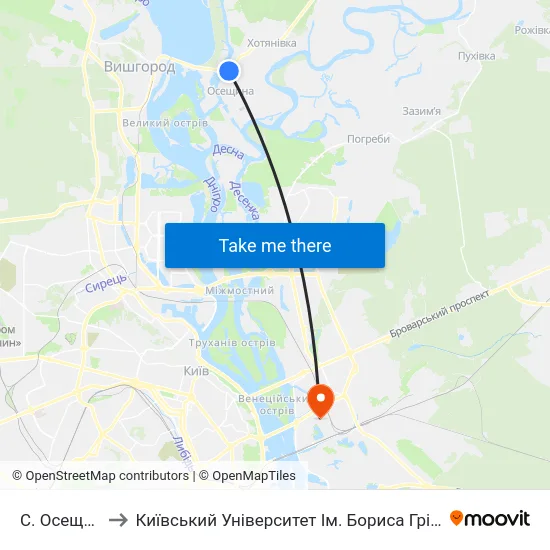 С. Осещина to Київський Університет Ім. Бориса Грінченка map