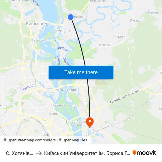 С. Хотянівка-1 to Київський Університет Ім. Бориса Грінченка map