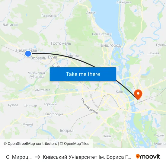 С. Мироцьке to Київський Університет Ім. Бориса Грінченка map