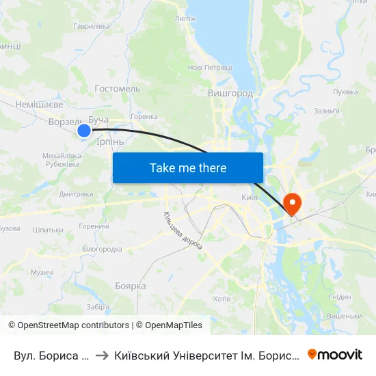 Вул. Бориса Гмирі to Київський Університет Ім. Бориса Грінченка map
