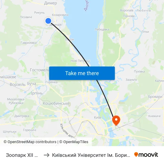 Зоопарк XII Місяців to Київський Університет Ім. Бориса Грінченка map