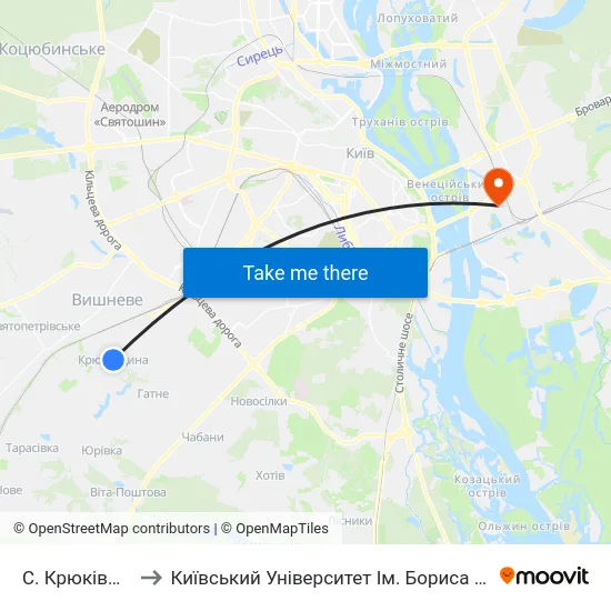 С. Крюківщина to Київський Університет Ім. Бориса Грінченка map