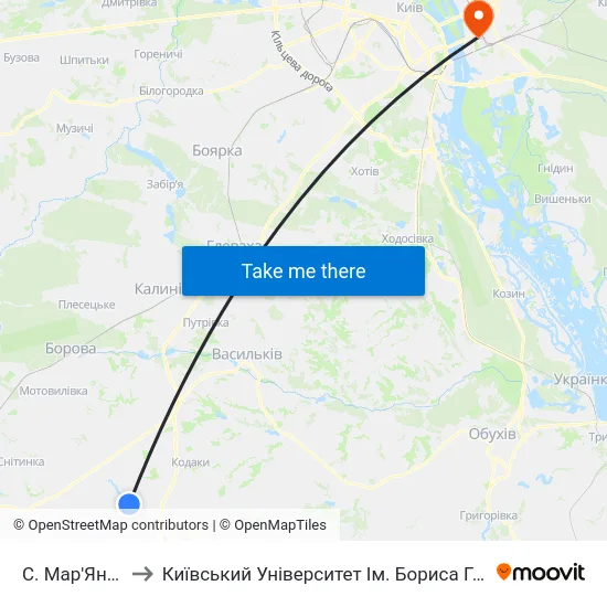 С. Мар'Янівка to Київський Університет Ім. Бориса Грінченка map