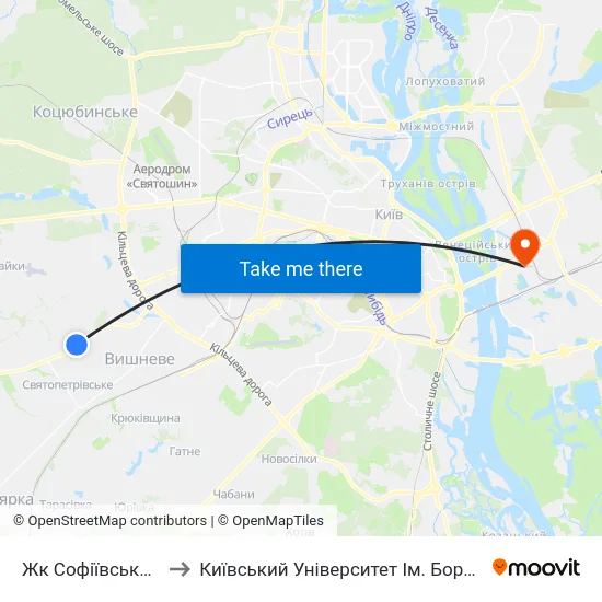 Жк Софіївська Сфера to Київський Університет Ім. Бориса Грінченка map