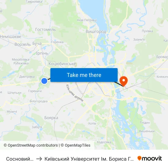 Сосновий Бір to Київський Університет Ім. Бориса Грінченка map