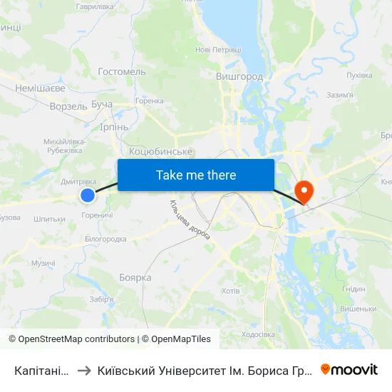 Капітанівка to Київський Університет Ім. Бориса Грінченка map
