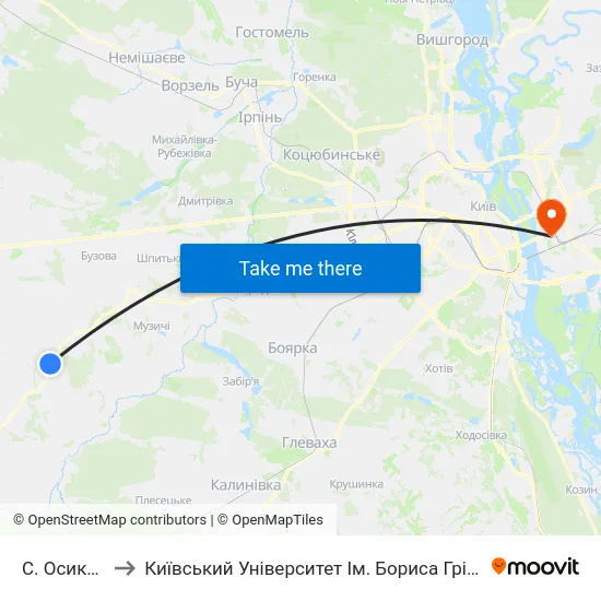 С. Осикове to Київський Університет Ім. Бориса Грінченка map